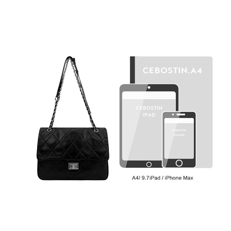 2022 nuevo bolso de mensajero de tamaño grande con solapa de cuero negro bolsos acolchados de hombro con cadena