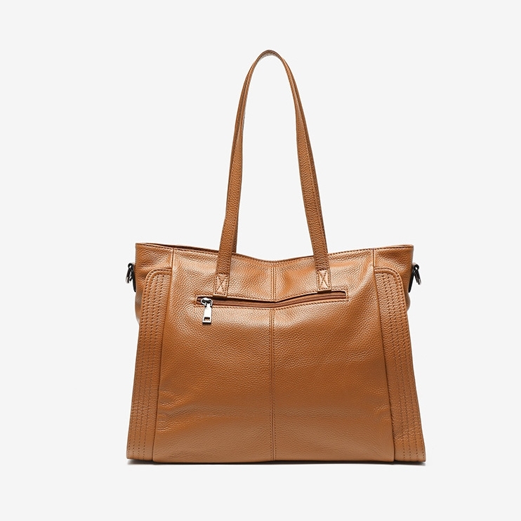 Brown Leather Pocket Zipper Tote Bags Big Shoulder Bags
