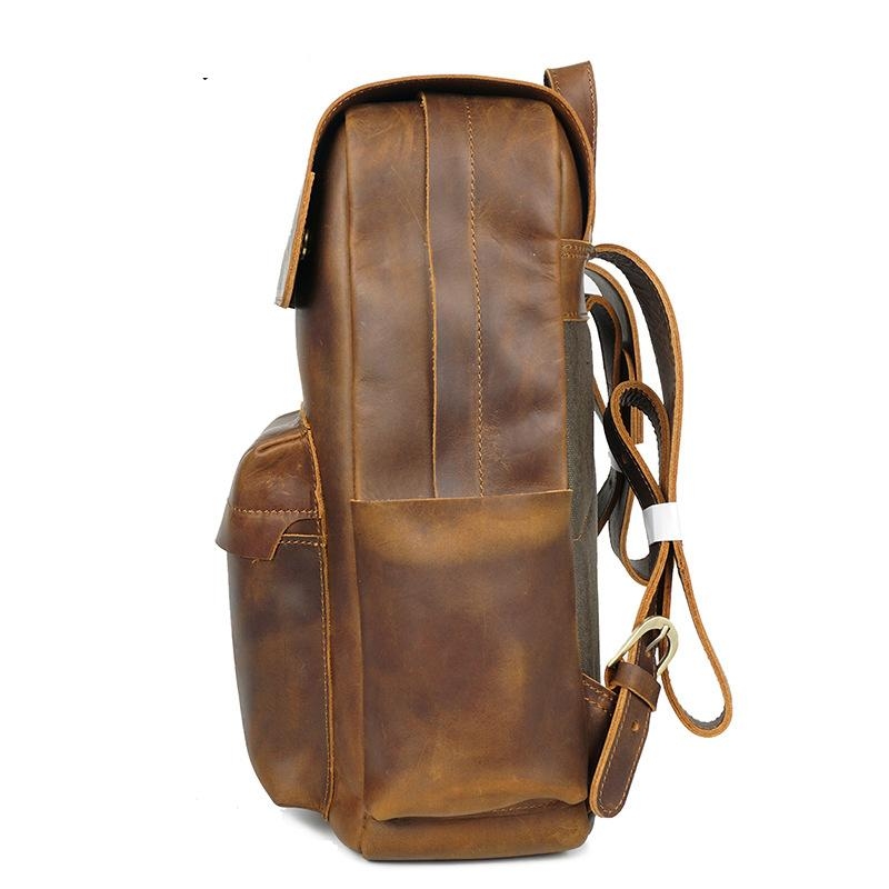 Bolsos de mochila con solapa retro de cuero de grano completo de café para viajes