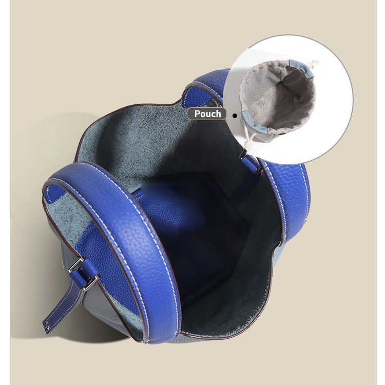 Bolsos tipo cubo con cinturón de cuero azul lino con bolsa interior