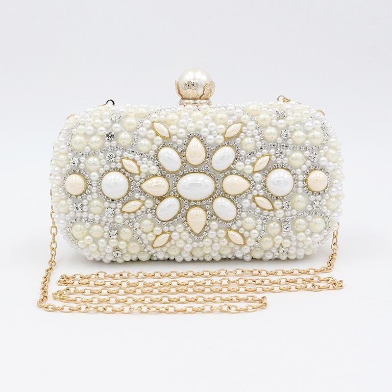Bolso de embrague con caja de perla y diamantes de imitación, bolso de boda con cuentas, bolso de noche