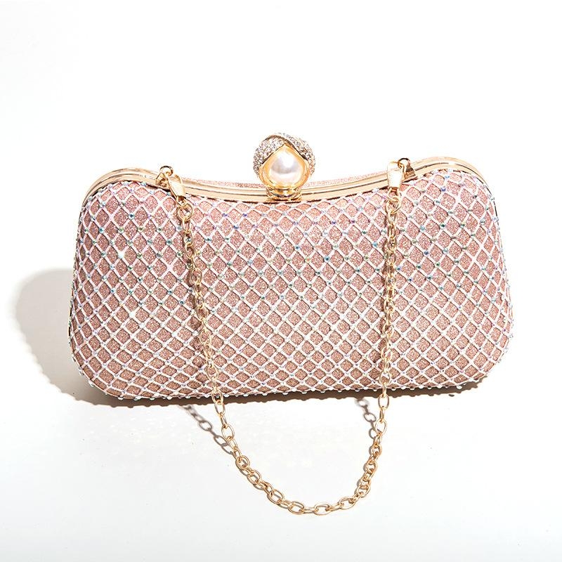 Bolso de embrague con diamantes de imitación y perlas de purpurina rosa Bolsos con cadena cruzada