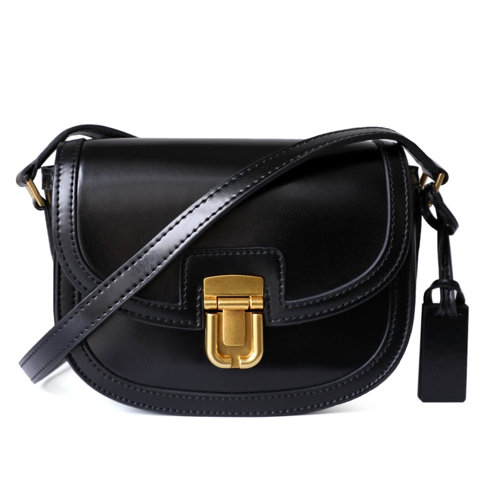 Black Leather Zip Wide Strap Crossbody Bag Work Purses for Women