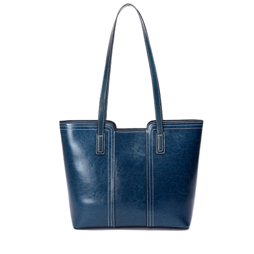 Blue Leather Shoulder Tote Bags Work Handbags