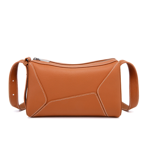 Brown Leather Shoulder Zipper Square Bags