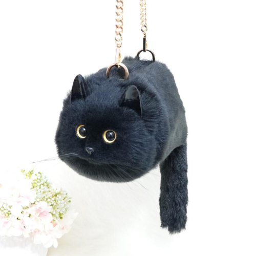 Bolso bandolera de gato de piel negra de imitación hecho a mano personalizado Monederos lindos