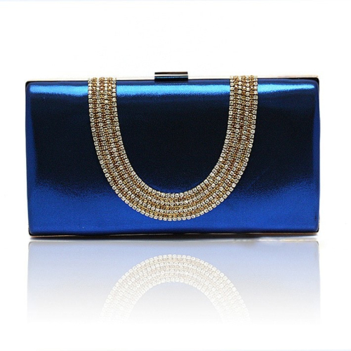 Bolso de embrague azul metálico con diamantes de imitación Bolsos de noche