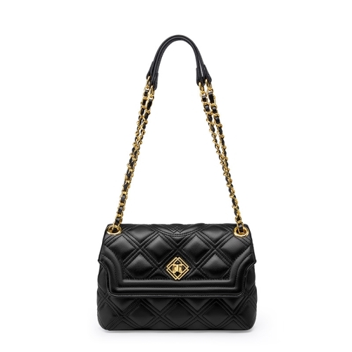 Women's Black Leather Quilted Flap Chian Shoulder Bags