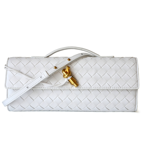 White Woven Leather Crossbody Clutch Purse Top Handle Flap Handbags