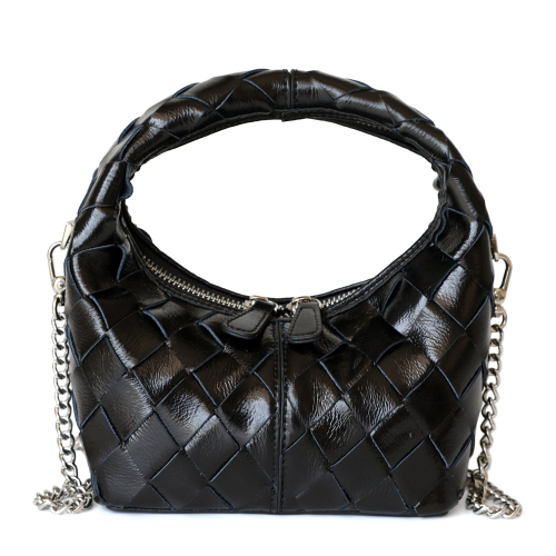 Black Woven Leather Bags Fashion Small Handbags With Chain