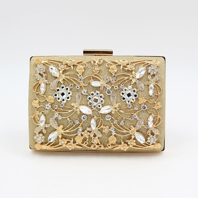 Bolso de embrague brillante con diamantes de imitación de metal dorado Bolsos de con caja cristal Baginning